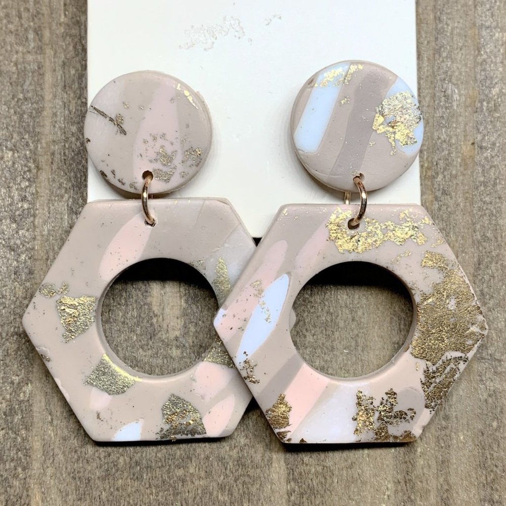 Clay Hexagon Dangle Earrings